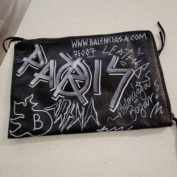 Balenciaga Handbags - Balenciaga | Graffiti Leather Clutch